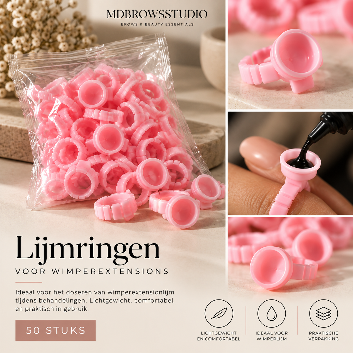 Lijmringen voor wimperextensions – roze, 50 stuks